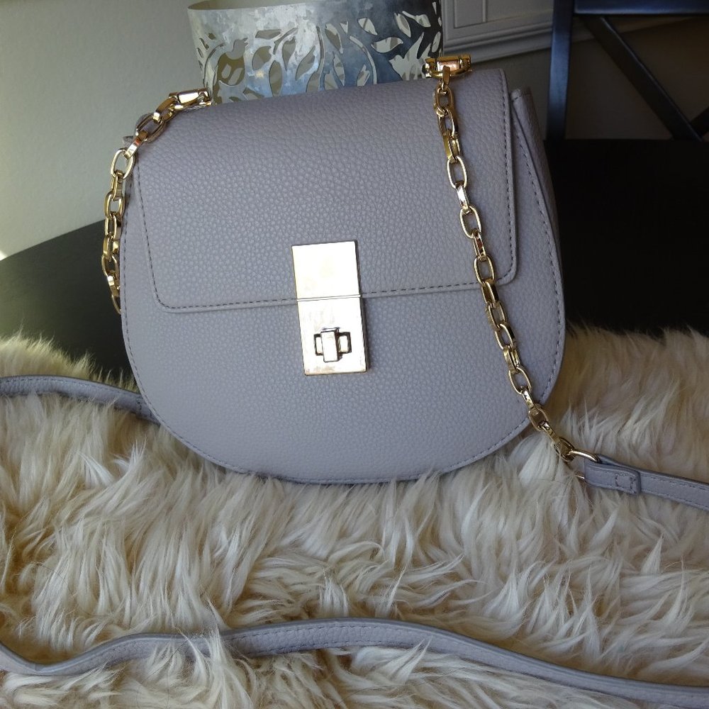 Crossbody bag taupe turn lock closure